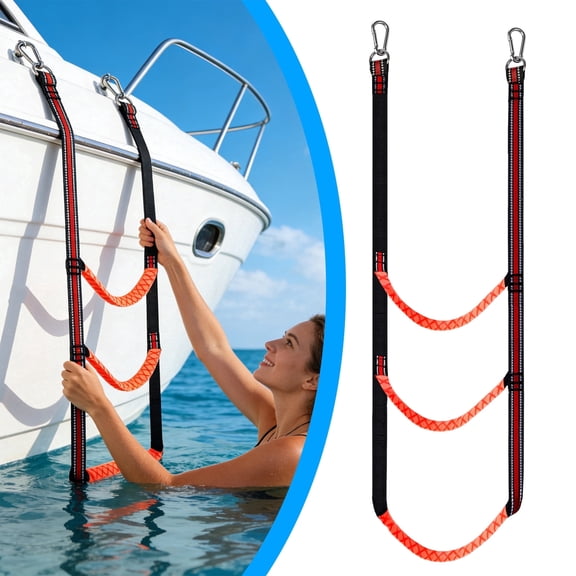 Boat Rope Ladder, EEEkit 3 Step Marine Boarding Ladder with Hooks, Portable Dock Rope Ladder for Boat, Kayak, Yacht