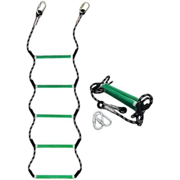 Boat Rope Ladder, Heavy Duty Climbing Rope 450Lbs Strength, 14mm Reinforced Polyester Line, Rigid Resin Step, Outdoor Ladder for Inflatable Boat, Kayak, Motorboat, Canoeing (5 Step - Green)