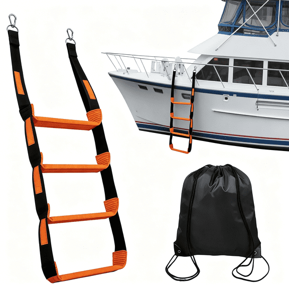 Boat Rope Ladder for Safety & Easy Boarding - UV-Resistant Carbon Fiber Steps, Foldable, Heavy-Duty, Anti-Slip Marine Climbing Ladder