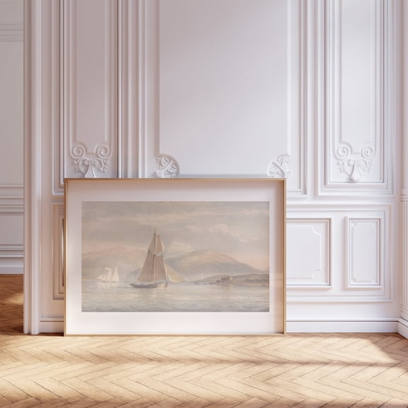 Boat Sailing To The Right With Mountains In The Background By John Christian Schetky Poster Art