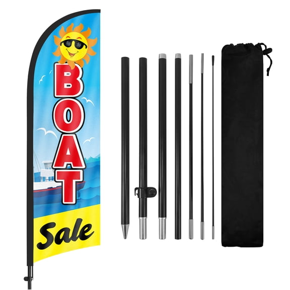 Boat Sale Advertising Feather Flags Banner 8Ft, Boat Sale Swooper Flag with Pole and Ground Stake, Advertising Feather Flag Signs for Boat Sale Business