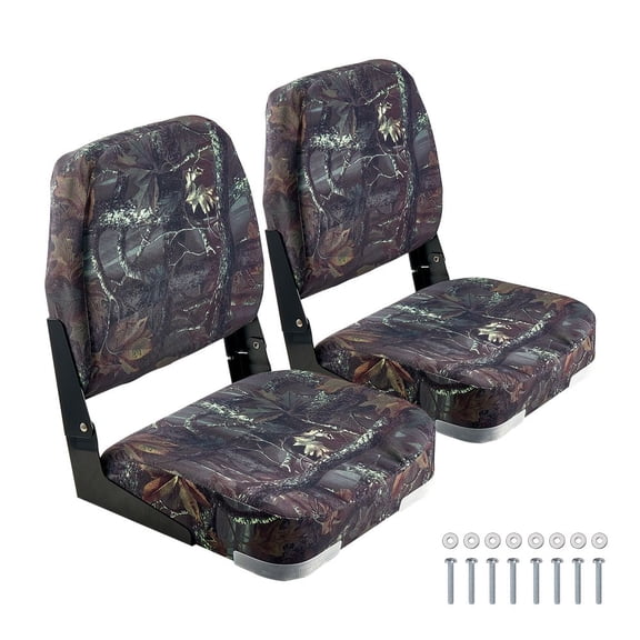 Boat Seat, Low Backrest, Folding Fishing Boat Seat with Thickened Sponge Cushion & PU Polyester Fabric, Strong PP Frame, Flip Up Boat Seat for Boats, Yachts, Ships, Camouflage Color (2 Seats)