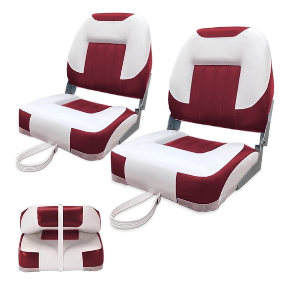 Boat Seats Low Back, Folding Boat Seats Included 2 Pack Stainless Steel Screws, Dustproof and Waterproof Cover, Fold-Down Fishing seats, Red