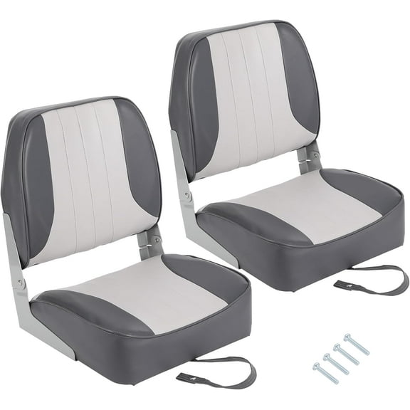 Boat Seats,Low/High Back Boat Seating Fishing Boat Seat,2 Pack,Stainless Steel Screws Included,Fold-Down Fishing Boat Seats Waterproof Captain Aluminum Hinges & Thick Soft Cushion