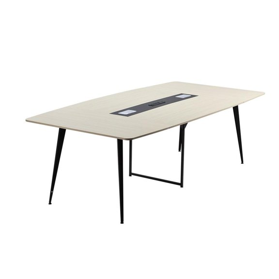 Boat Shaped Conference Table with Charge Station for 10 Persons, Metal Legs, Easy Assembly