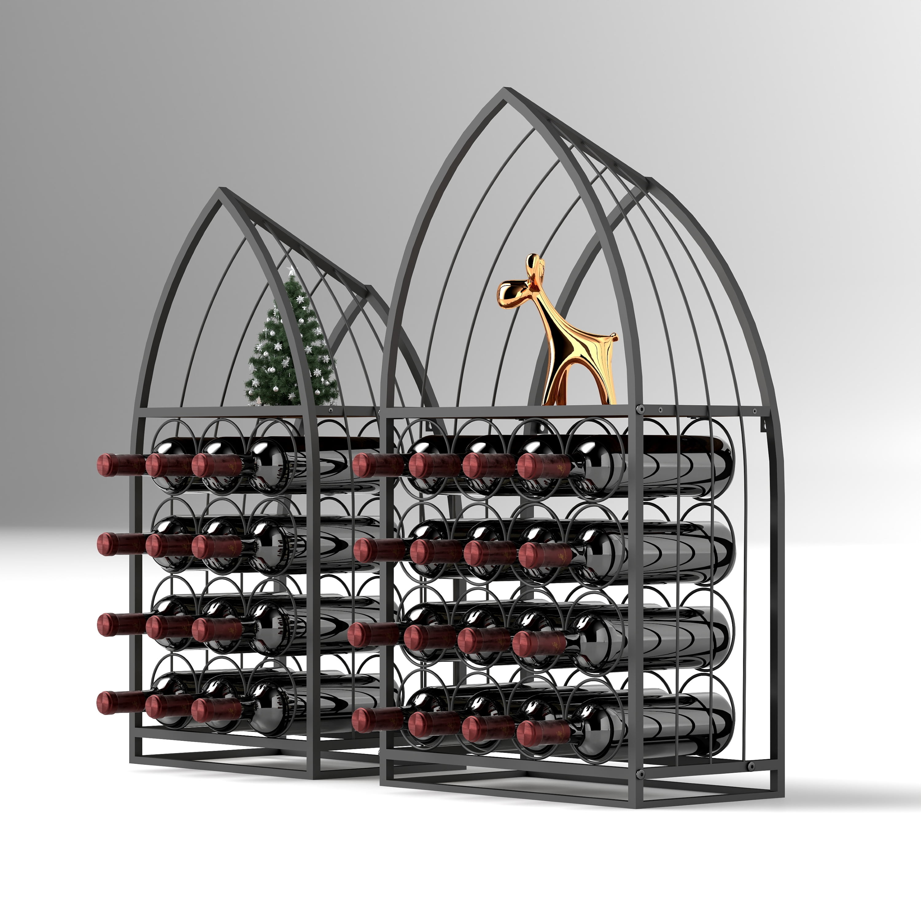 Boat Shaped Metal Wine Rack Set, Decorative Freestanding Bottle Holder, Sturdy Black Iron Wine Storage Organizer for Home Bar Kitchen Countertop Decor