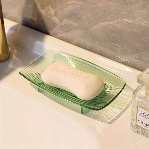 Boat-Shaped Soap Dish 2-Pack - Self Draining Bathroom Organizer with Non-Slip Feet, Clear & Gray PET Plastic Holder for Shower/Sink (5.8" Rustproof Design)