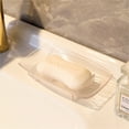 thumbnail image 1 of Boat-Shaped Soap Dish 2-Pack - Self Draining Bathroom Organizer with Non-Slip Feet, Clear & Gray PET Plastic Holder for Shower/Sink (5.8" Rustproof Design), 1 of 8