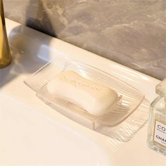 Boat-Shaped Soap Dish 2-Pack - Self Draining Bathroom Organizer with Non-Slip Feet, Clear & Gray PET Plastic Holder for Shower/Sink (5.8" Rustproof Design)