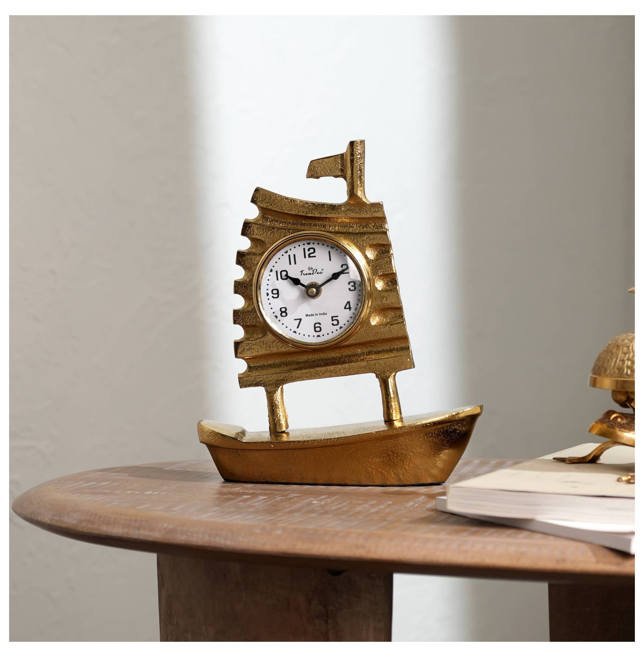 Time Clock Boat Boat Shaped Table Clock - Polished Aluminium Desk Clock, Nautical Décor ...