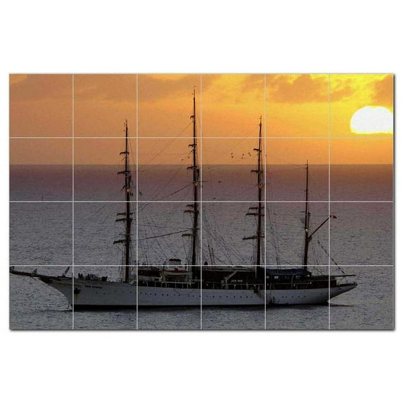 Boat Ship Ceramic Tile Mural Kitchen Backsplash Bathroom Shower, 404214-XL64