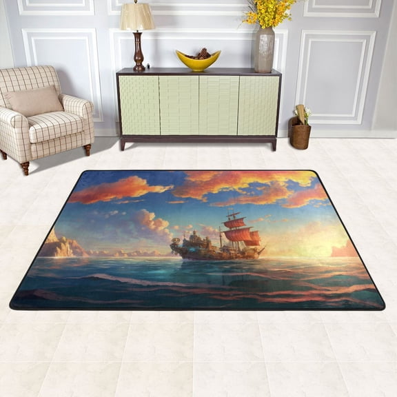 Boat Ship Sea Area Rug Washable 72 x 48 Floor Carpet Mat Non Slip for Bedroom Living Room Kids Room Home Decor