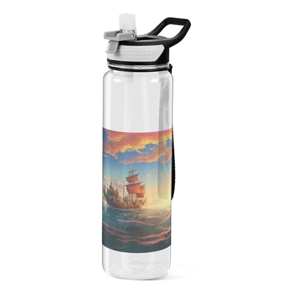 Boat Ship Sea Sports Water Bottle Portable Travel Mug 32oz BPA Free Leak Proof Straw Transparent Tritan for Gym Yoga Cycling Camping