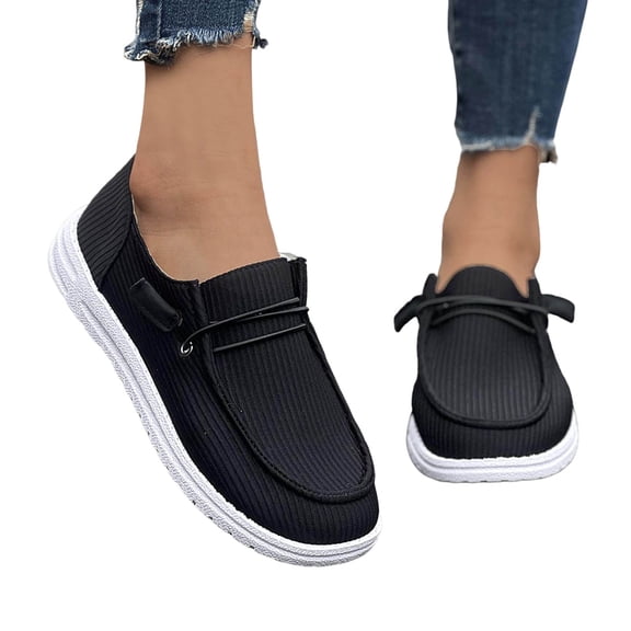 Boat Shoes for Women Lightweight Casual Slip on Loafers Comfortable Soft Sole Walking Shoes Moccasins Driving Shoes Black Size 7.5