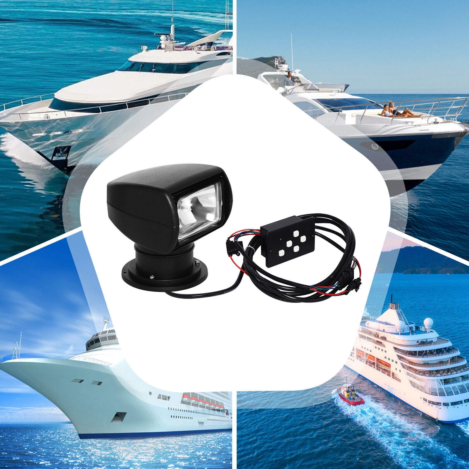 Boat Spotlight, 100W Remote Control Spotlights for Boat Black ABS Remote Control Searchlight, 100W DC 12V