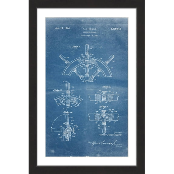 "Boat Steering Wheel 1941 Blueprint" Framed Painting Print