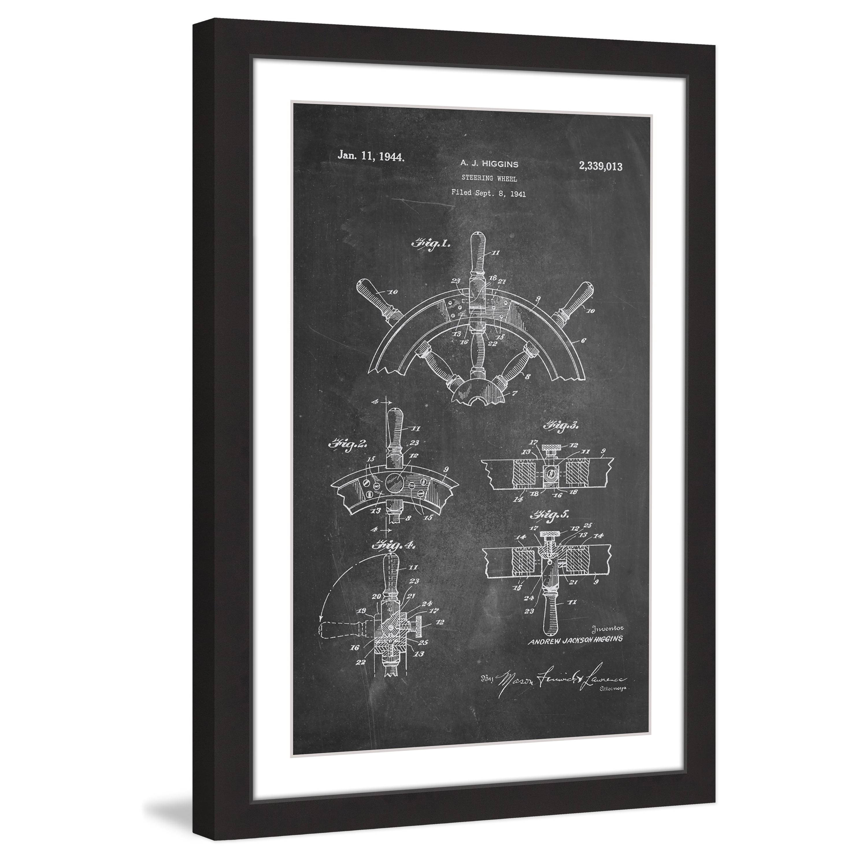 "Boat Steering Wheel 1941 Chalk" Framed Painting Print