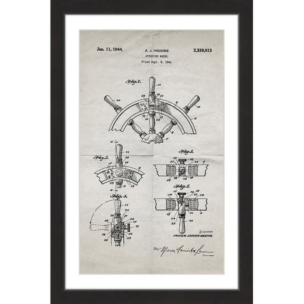"Boat Steering Wheel 1941 Old Paper" Framed Painting Print