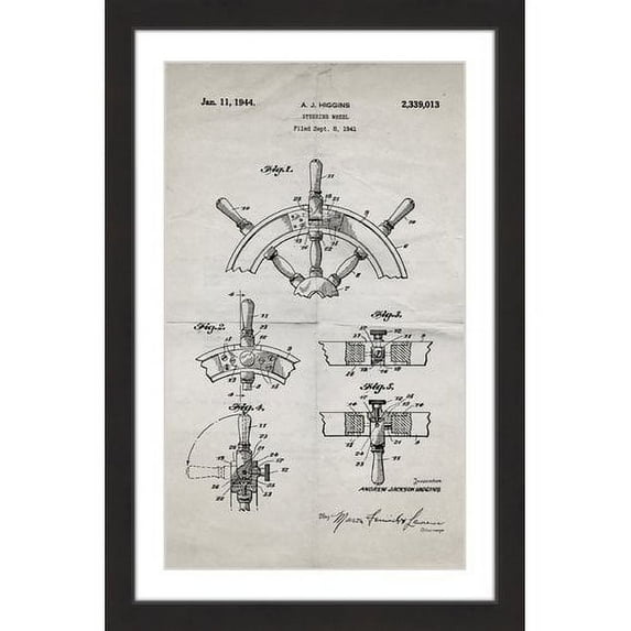 "Boat Steering Wheel 1941 Old Paper" Framed Painting Print