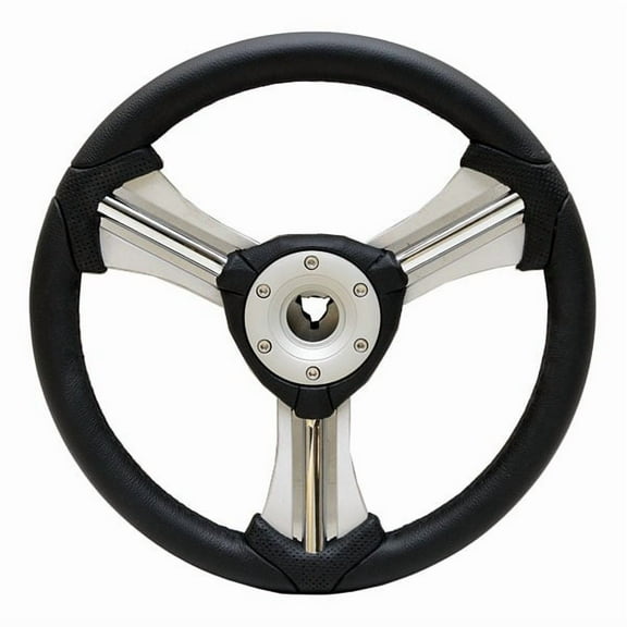 Boat Steering Wheel | Aluminum 13 3/4 Inch Black Silver