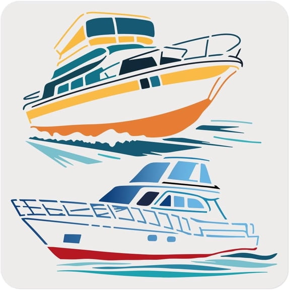 Boat Stencil for Painting 11.8"x11.8" Reusable Plastic Yacht Transportation Stencil Drawing Templates Ship DIY Craft Paint Template for Wall Home Decor Wood Burning Card Journal Paper