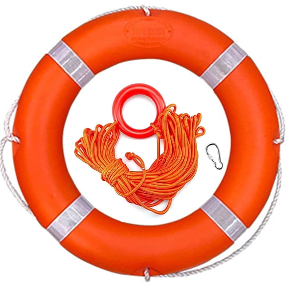 Boat Throw Rings 23",Life Ring with Fluorescent Reflective Strip, Outdoor Professional Water Life Ring, with Orange Grab Lines (8mm20m)