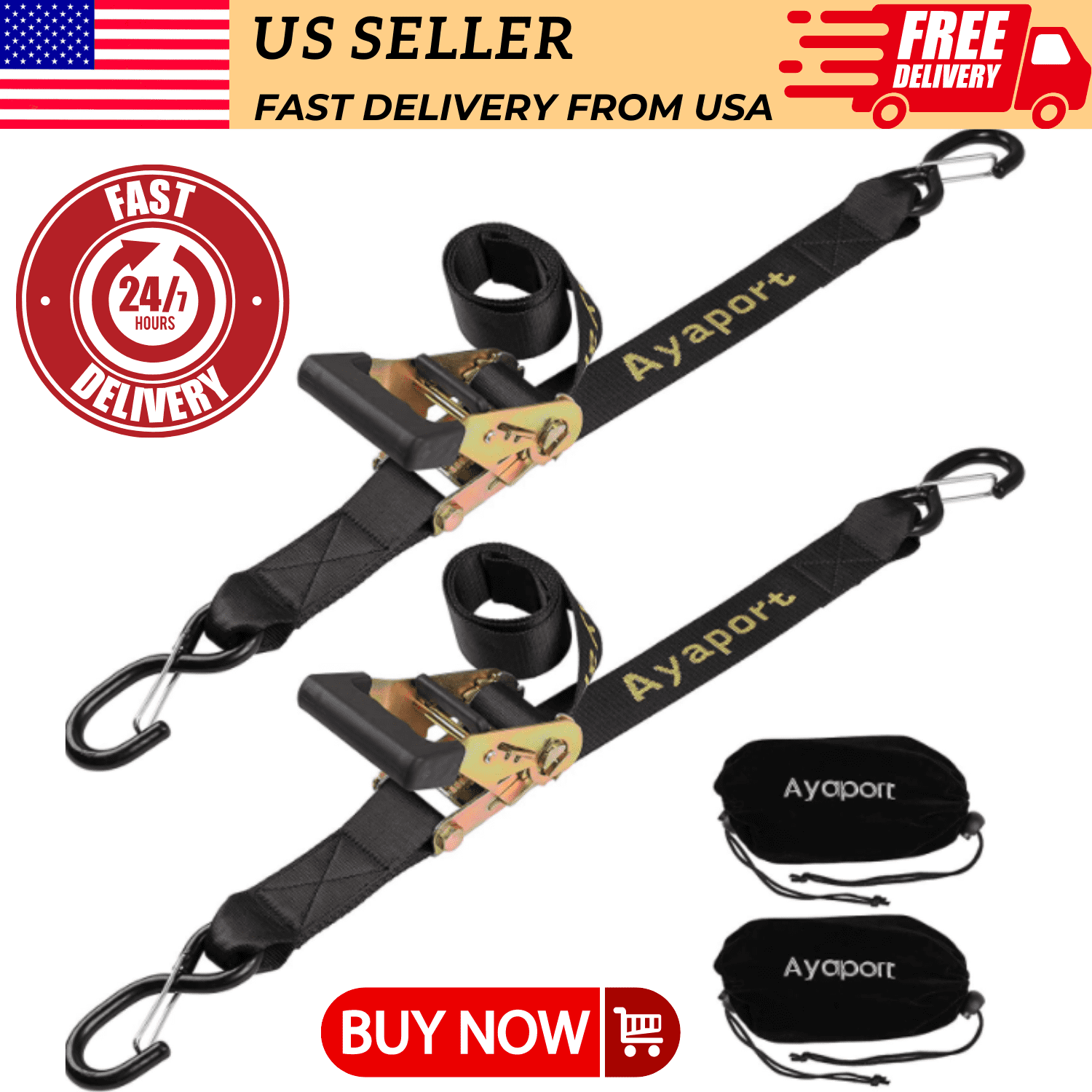 Boat Tie Down Straps Trailer Transom 2 Pack Heavy Duty S Hooks
