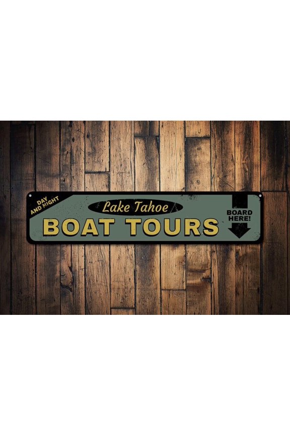 Boat Tours Sign Board Here Day & Night Arrow Sign Custom Lake Name Decor Metal Lake House Sign - Decoration - Size: 16 x 4 Inches