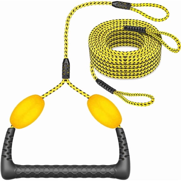 Boat Tow Rope and Harness, Water Ski Rope with Floats & Rubber Handle for Tubing, Water Skiing, Wakeboarding, Kneeboard, 75 FT