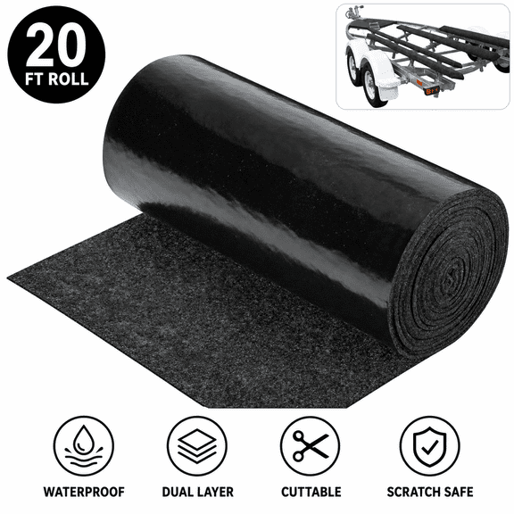 Boat Trailer Bunk Carpet, 20 Ft Roll Dual Layer Marine Bunk Padding 8" Wide Waterproof Felt Carpet for Jet Ski Ramp Garage Dock