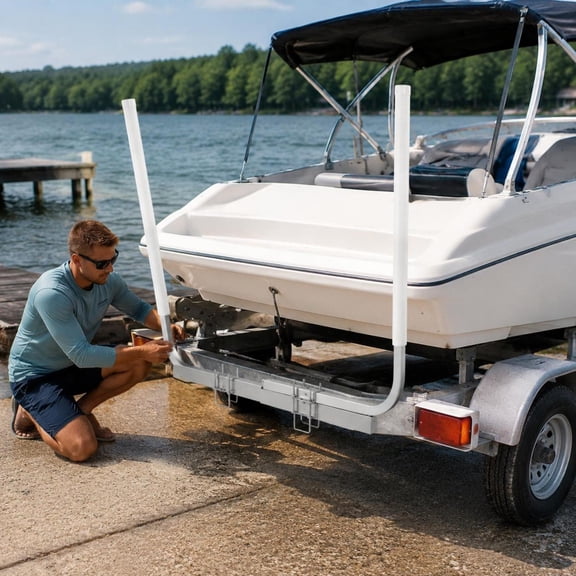 Boat Trailer Guide Poles, 60-inch Adjustable Steel Guide-Ons with PVC Pipes, 2 Pieces, for Ski Boats, Fishing Boats, Sailboats