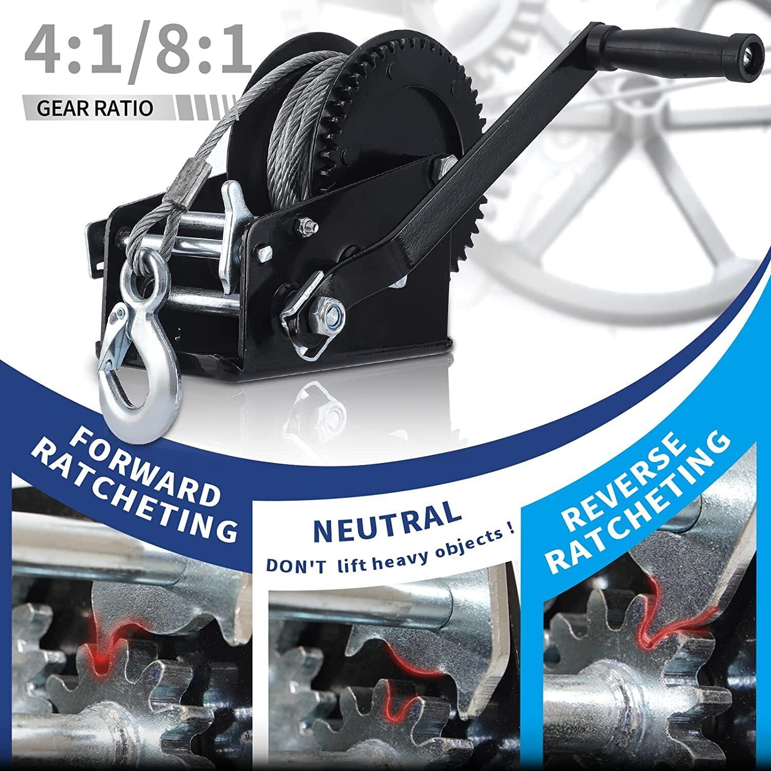 Boat Trailer Winch, Heavy Duty 3500 lbs Hand Winch with Cable Hand