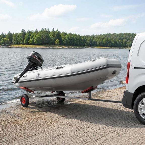 Boat Trailer, heavy-duty galvanized steel construction, adjustable bunk system, corrosion-resistant, suitable for small to medium watercraft, with winch mount and safety chains