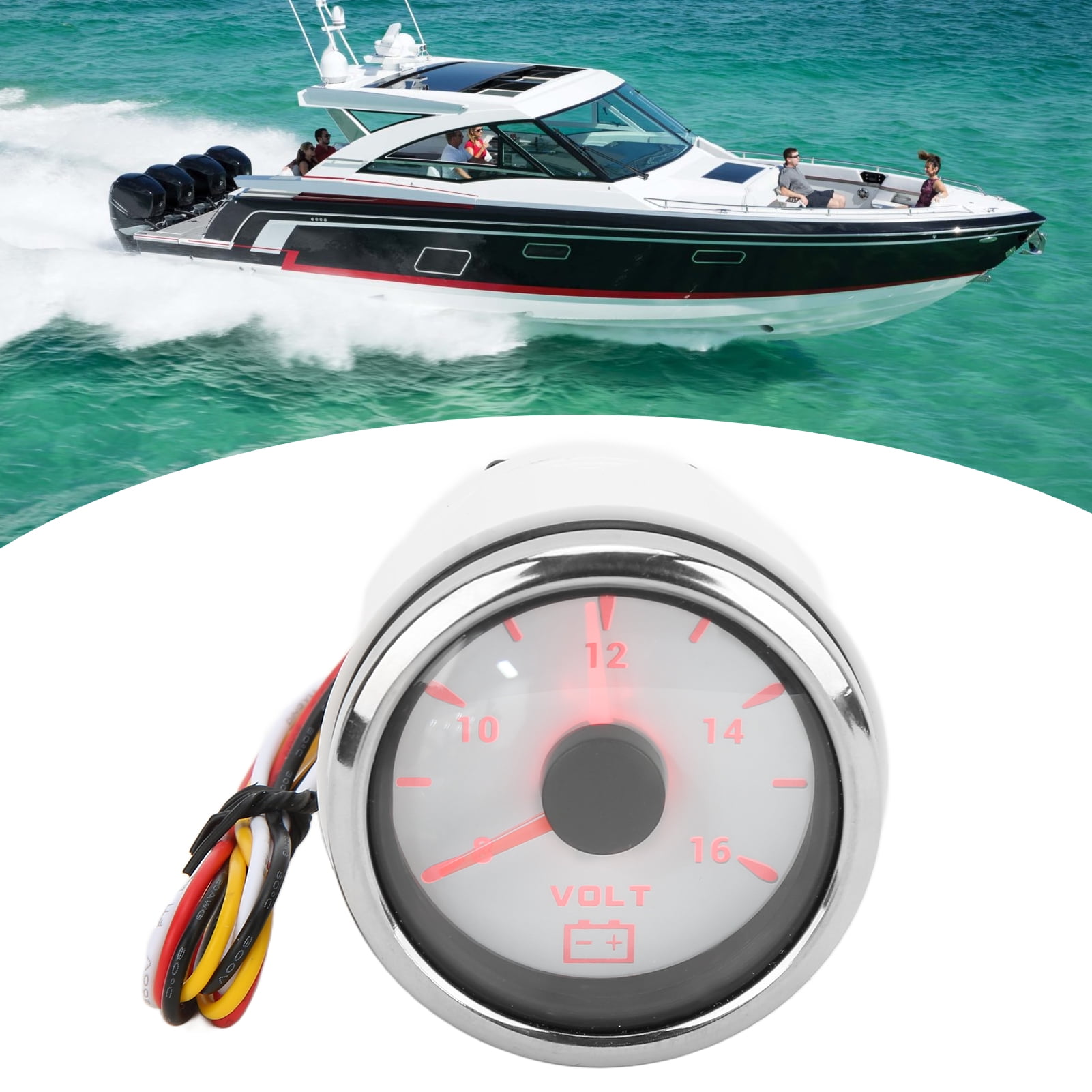 Boat Volt Meter, Pointer Indication IP67 Waterproof Universal 7 Colors