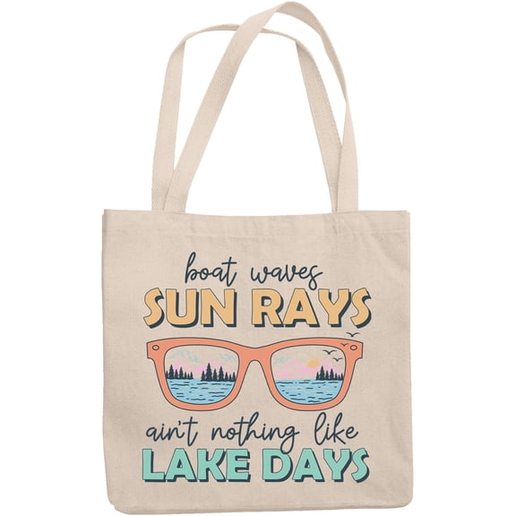 Boat Waves, Sun Rays, Ain't Nothing Like Lake Days with Sunglasses Art Merch Gift, 12oz Canvas Tote Bag
