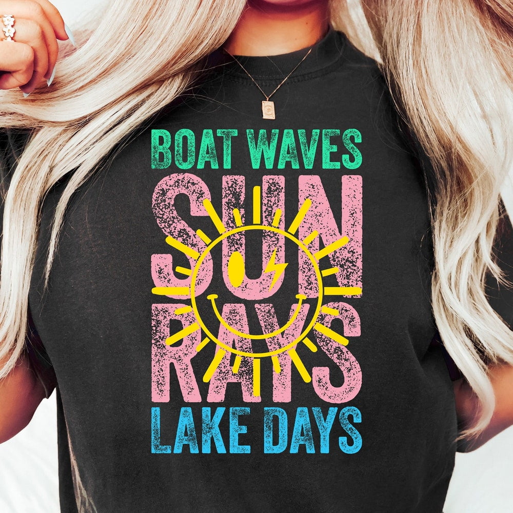 Boat Waves Sun Rays Lake Days Graphic T Shirts