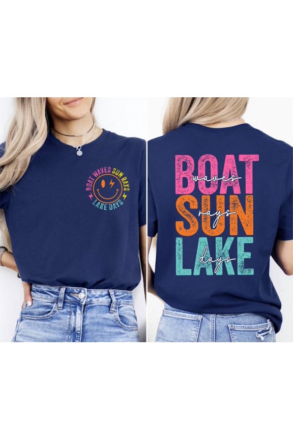 Boat Waves Sun Rays Lake Days Shirt, Retro Summer Shirt, Lake Life Shirt, Lake Vacation Shirt, Girls Lake Trip S, Summer Clothing Women