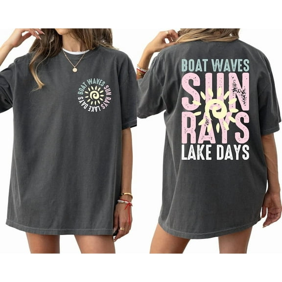 Boat Waves Sun Rays Lake Days Shirt, Summer Tee, Retro Summer Front and Back Print Shirt, Hello Summer Beach T-Shirt, Gifts