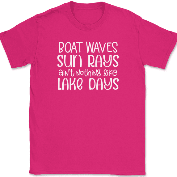 Boat Waves Sun Rays Lake Days T-Shirt Funny Weekend Holiday Tee - Pink, 3XL