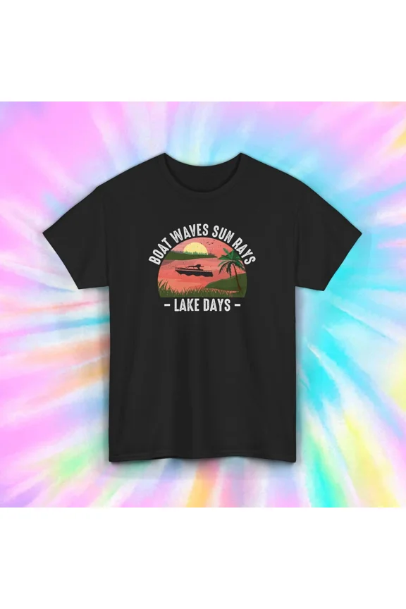 Boat Waves Sun Rays Lake Days T-Shirt Summer Lake Life Boat Vacation