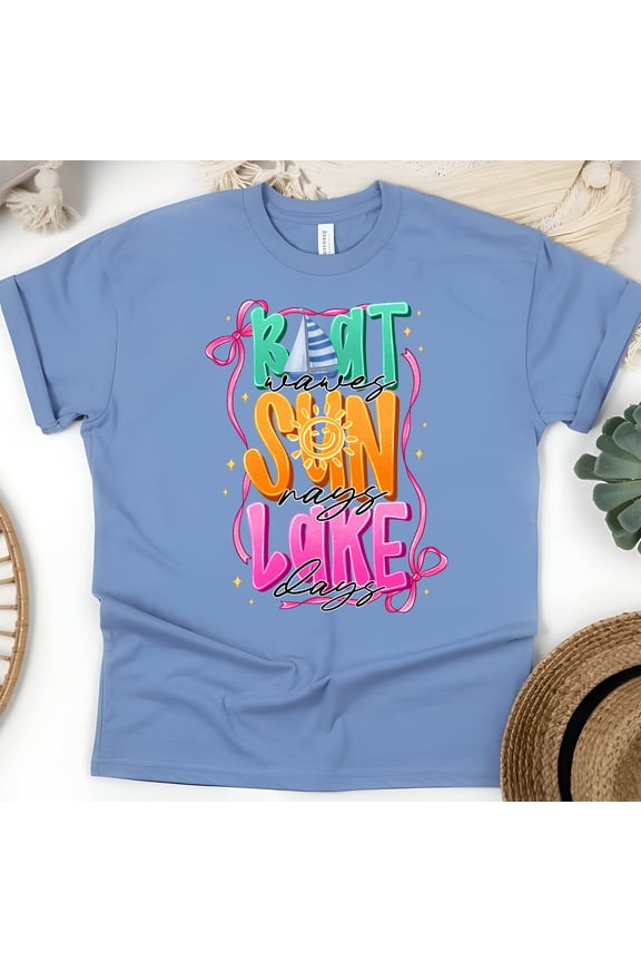 Boat Waves Sun Rays Lake Days T-Shirt – Summer Lake Life Tee for Boaters, CarolinaBlue, Size XL