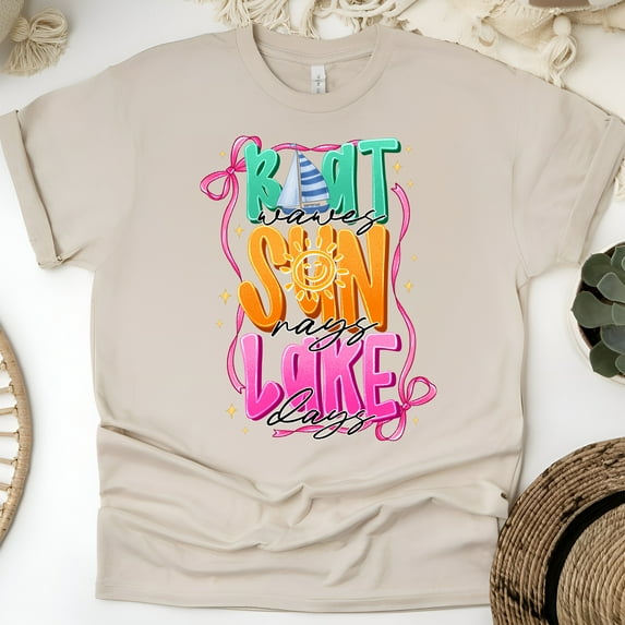Boat Waves Sun Rays Lake Days T-Shirt – Summer Lake Life Tee for Boaters, Sand, Size L