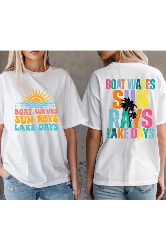 Boat Waves Sun Rays Lake Days Tee, Retro Palm Tree Beach Shirt TSHIRT All Size S-5XL