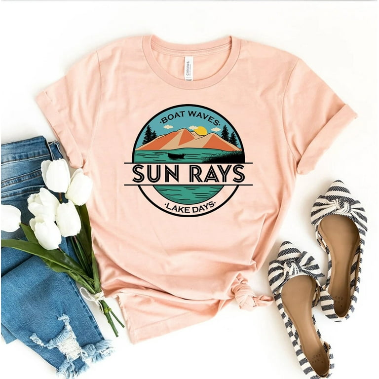 Boat Waves Sun Rays T-shirt Travel Shirt Lake Days Gift Fishing Tee Family  Adventure Top Summer Camp Shirts Crew Love 