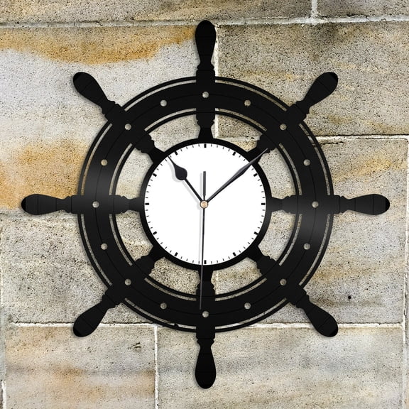 Boat Yacht Wheel Vinyl Wall Clock Unique Gift for Friends Home Room Decoration Vintage Design Office Bar Room Home Decor