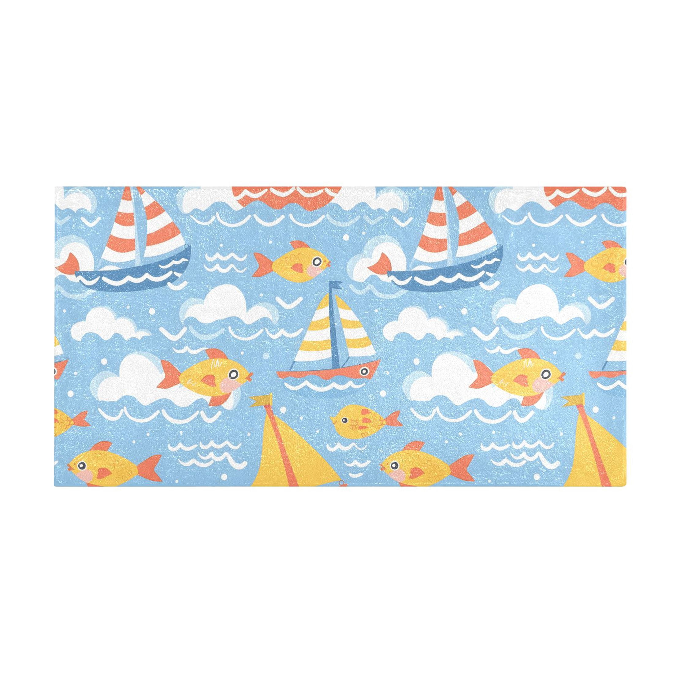 Boat and Fish and Cloud Bath Mat 39x20 Inch Soft Absorbent Non-Slip ...