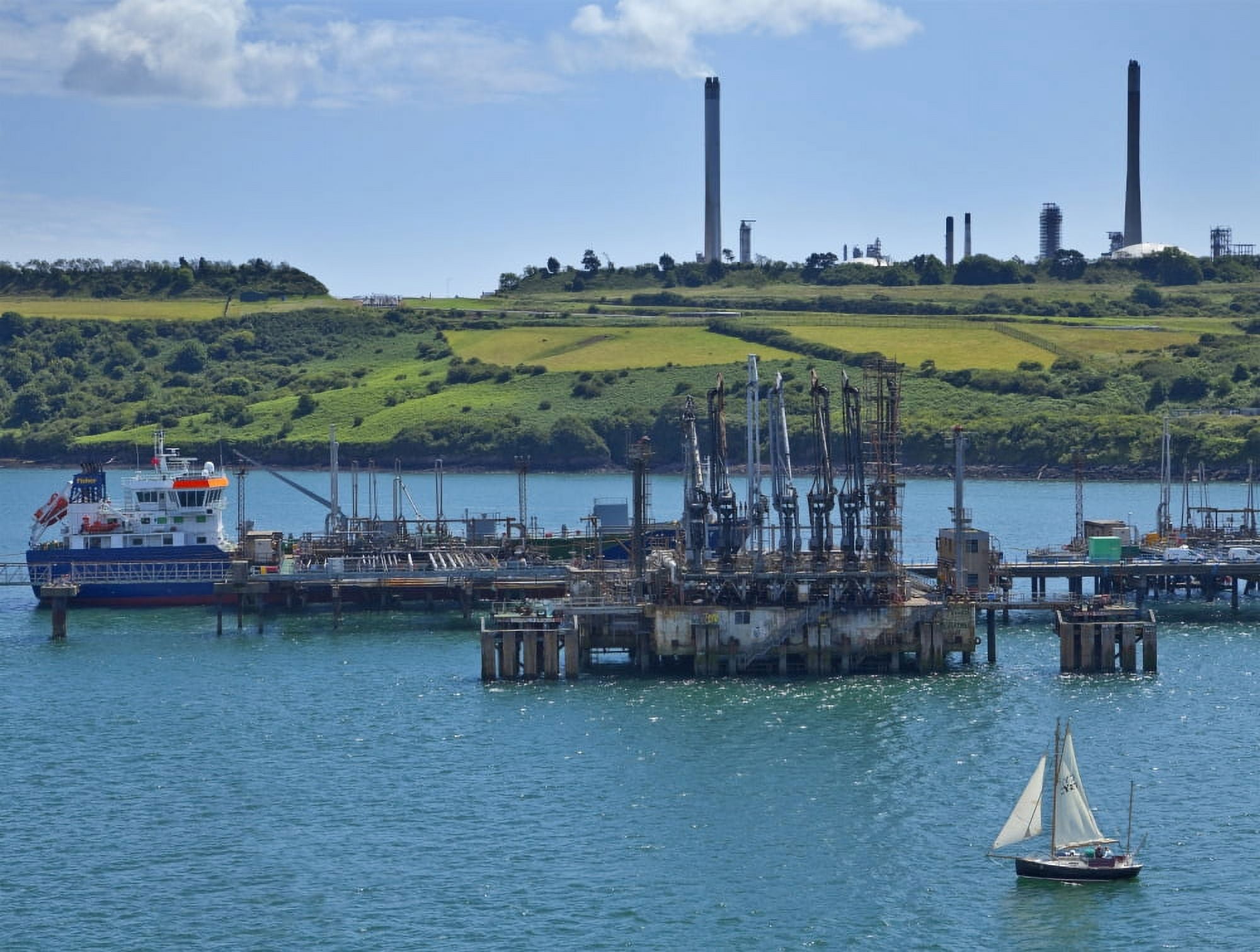 Boat at Refinary in Milford Haven Pembrokeshire South Wales UK Canvas Art - Panoramic Images (28 x 22)