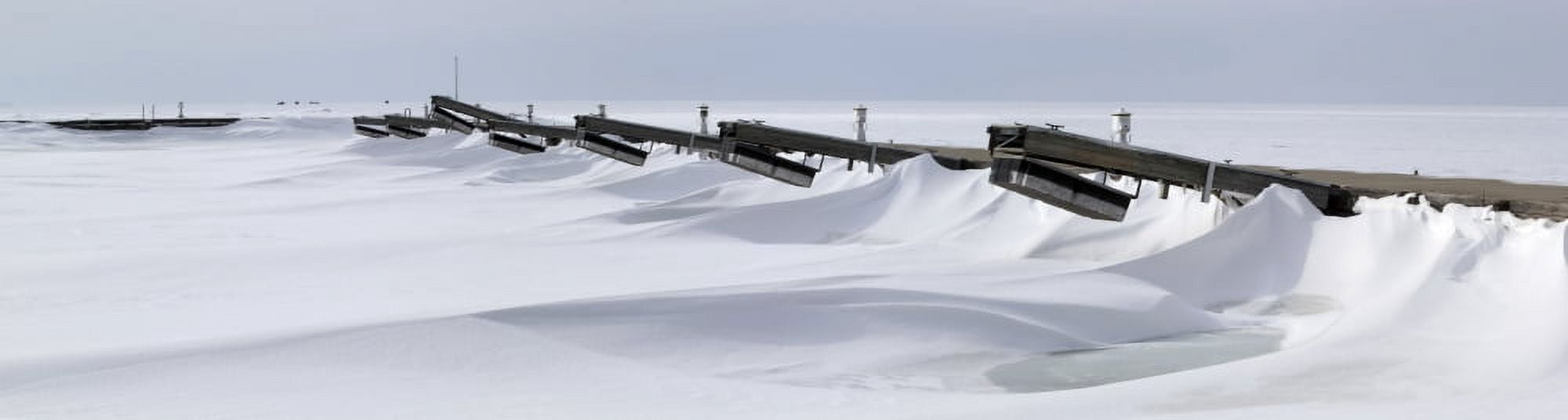 Boat dock in winter on Lake Michigan Door County Wisconsin USA Canvas Art - Panoramic Images (27 x 9)