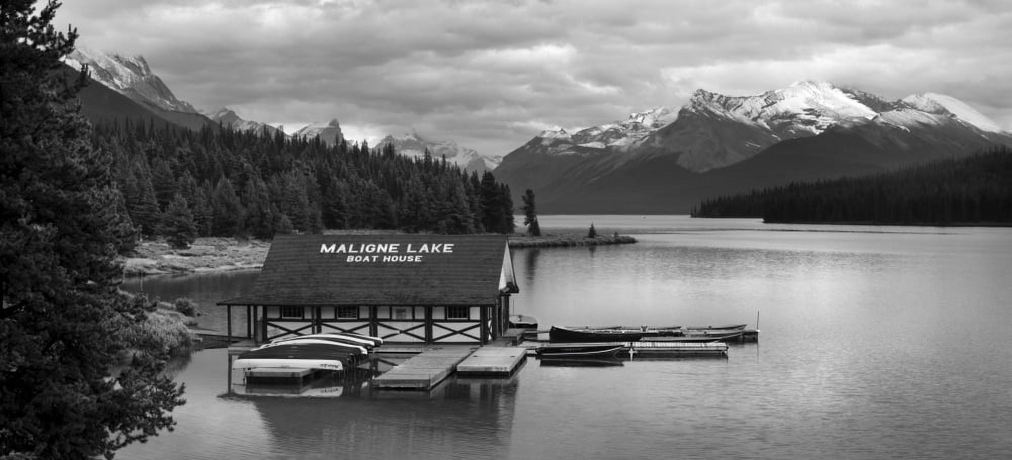Boat house on Maligne Lake in the Canadian Rockies Jasper National Park Alberta Canada Canvas Art - Panoramic Images (9 x 27)