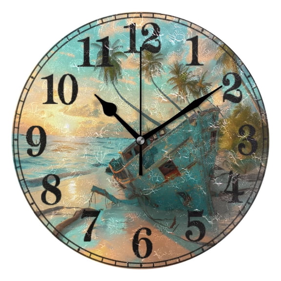 Boat in Side Silent Wall Clock 10" Non-Ticking Battery Clock